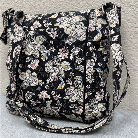 Vera Bradley Handbags - Vera Bradley Zip Top Hippy Crossbody Black and White Floral Bag
